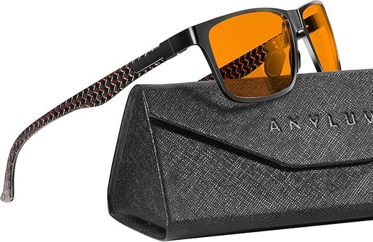 ANYLUV Carbon Fiber Reading Glasses for Men Women, Blue Light Blocking Computer Readers, Anti Glare Spring Hinge
