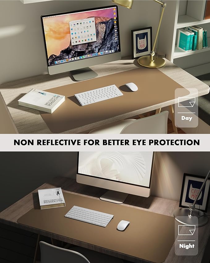 YSAGi Double-Sided Desk Pad, Leather Desk Mat, Eco Cork Desk Pad Protector, Large Mouse Pad for Desk, Waterproof Desk Blotter Pad, Desk Writing Pad for Office Work/Home(23.6"x13.7",Khaki+Cork)