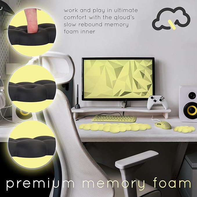 Create-ables Qloud Cloud Wrist Rest Keyboard Wrist Rest for Computer Keyboard Pad, Cloud Keyboard Wrist Rest, Wrist Pad for Keyboard, Memory Foam, Non Slip Base, Comes with Mouse Pad - Yellow
