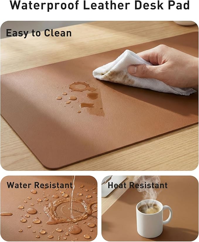 Aothia Faux Leather Desk Mat - Large Mouse Pad, Non-Slip PU Leather Blotter, Waterproof Writing Surface for Office and Home (Brown, 40" x 24")