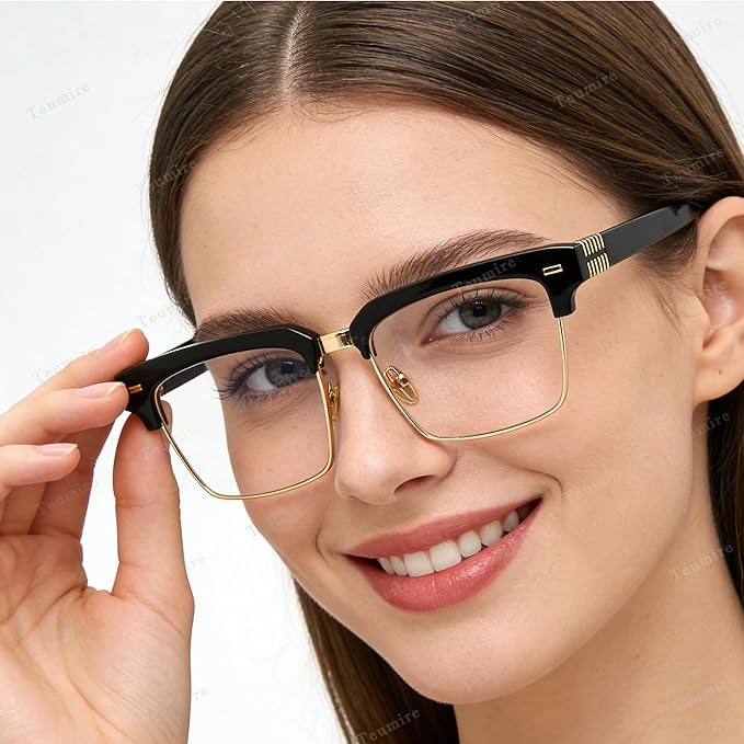 Semi Rimless Rectangle Blue Light Glasses Men Women Black Square Eyewear