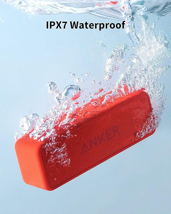 Soundcore Anker 2 Portable Bluetooth Speaker with Better Bass, 24-Hour Playtime, 66ft Bluetooth Range, IPX5 Water Resistance & Built-in Mic, Dual-Driver Wireless Speaker (Red) (Renewed)