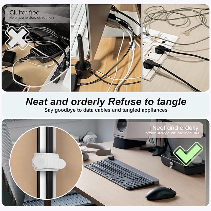 Nearockle Silicone Cable Ties Cord Organizer for Cable Management, 20PCS 4.2" and 7.1" Reusable Cable Organizer Electronic Accessories for Home, Office, Kitchen, School, Travel (5 Colors) - Image 3