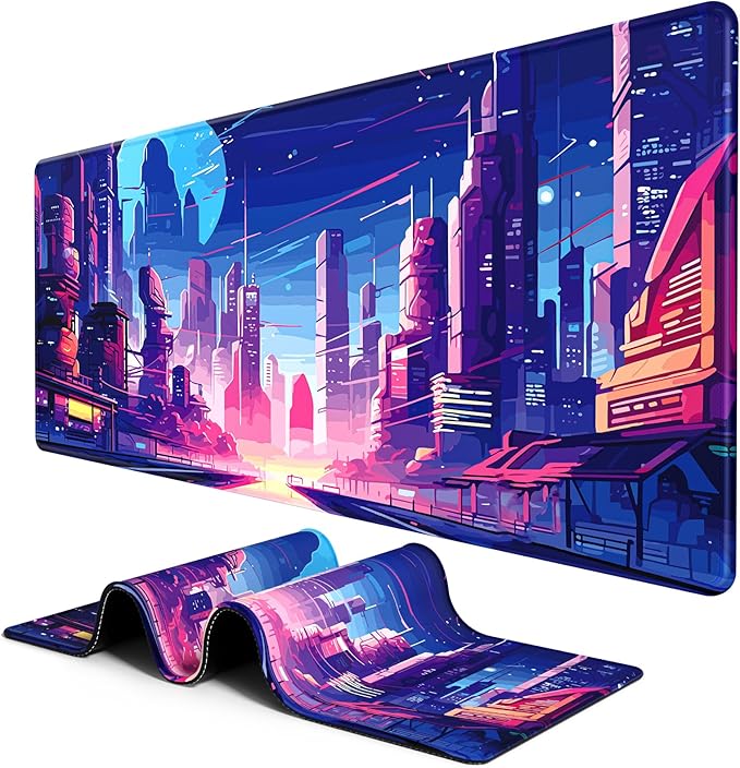 BOSOBO XXL Extended Gaming & Desk Pad, Full Cover 31.5 x 11.8 Inches - Anime Tokyo Cyberpunk