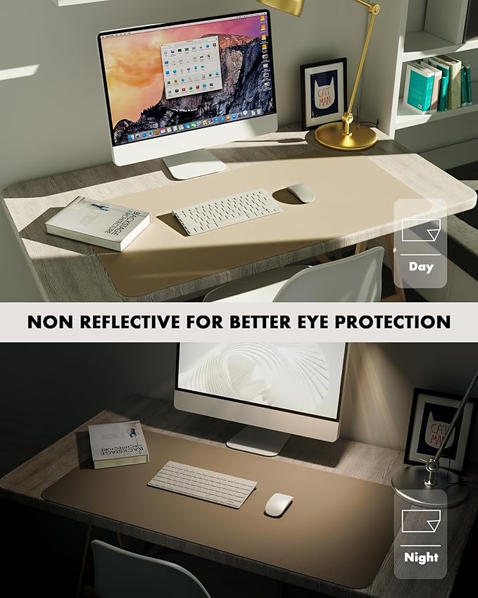 YSAGi Double-Sided Desk Pad, 35.4"x17"Leather Desk Mat, Eco Cork Desk Pad Protector,Large Mouse Pad,Waterproof Desk Blotter for Office/Home(Apricot)