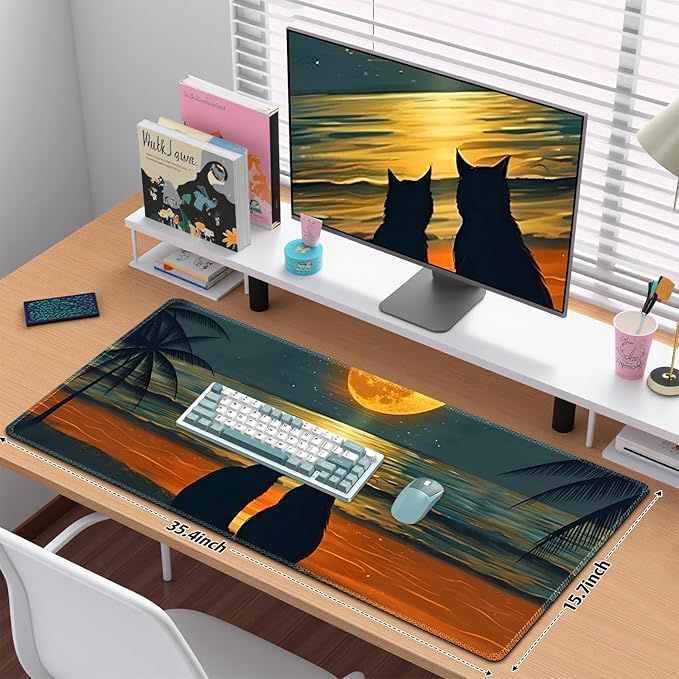 Love Cats Desk Matt for Desktop, Mouse Pad Mat, Desk Mat for Keyboard and Mouse, XXL Large Mouse Pad for Desk, Anti-Slip Big Mousepad with Stitched Edges, Mouse Mat for Computer Laptop Women Men Cute