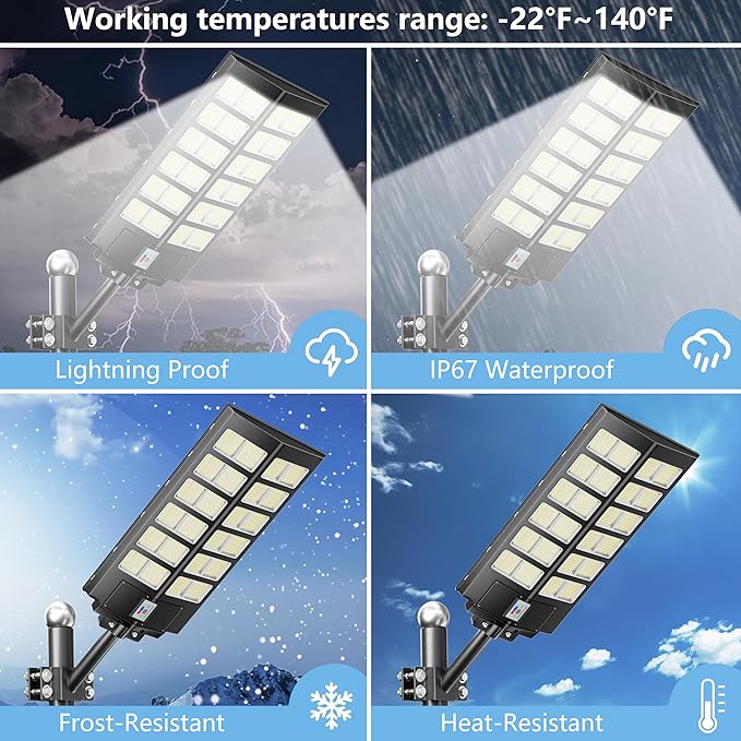 1-Pack Solar Street Light - 9000W Street Lights Outdoor 260000LM Dusk to Dawn Solar Power Parking Lot Light, IP67 Waterproof Wide Angle Lamp with Motion Sensor for Yard, Road