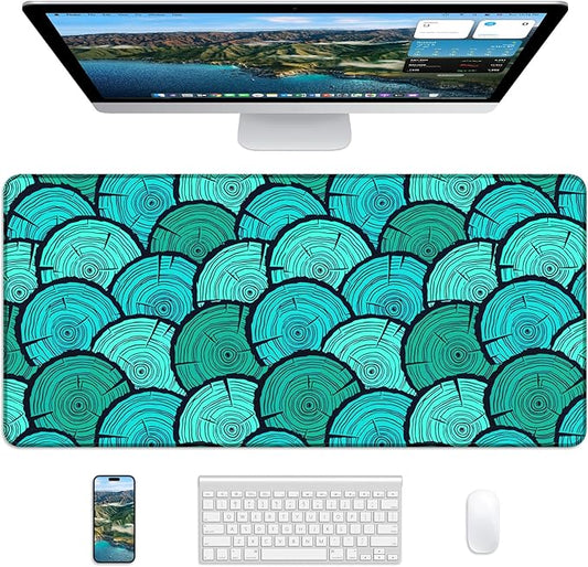 XL Gaming Mouse Pad, 31.5x15.7'' Large Desk Mat with Anti-Slip Rubber Base & Stitched Edges for Gaming, Office, Home - Annual Rings