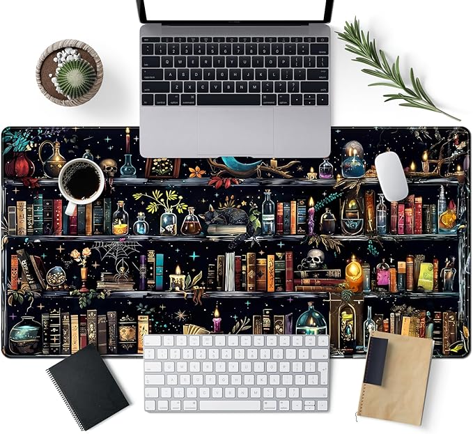 Bookshelf Desk Mat Black Library Aesthetic Desk Pad Large Gaming Mouse Pad 31.5x15.7 in Bookcase XXL Extended Mousepad Book Keyboard Mouse Mat for Work Game Office Home