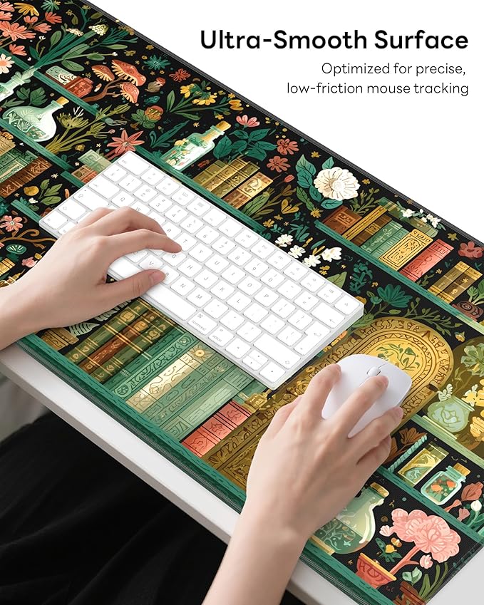 XL Gaming Mouse Pad, 31.5x15.7'' Large Desk Mat with Anti-Slip Rubber Base & Stitched Edges for Gaming, Office, Home - Boho Bookshelf