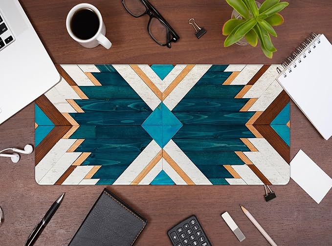 Western Mouse Pad Big Desk Accessories Blue Green Aztec Rug Desk Mat Retro Gaming Large Mousepad Vintage Computer Gifts for Cowboy Cowgirl Western Office Decor 23.6x11.8