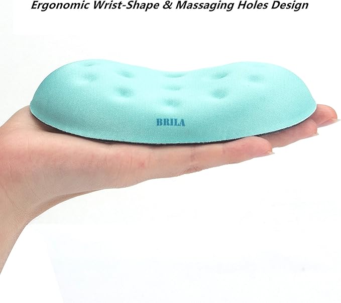 BRILA Ergonomic Memory Foam Mouse Wrist Rest Support Pad Cushion for Computer, Laptop, Office Work, PC Gaming - Massage Holes Design - Wrist Pain Relief (Aquamarine Mouse Wrist Rest)