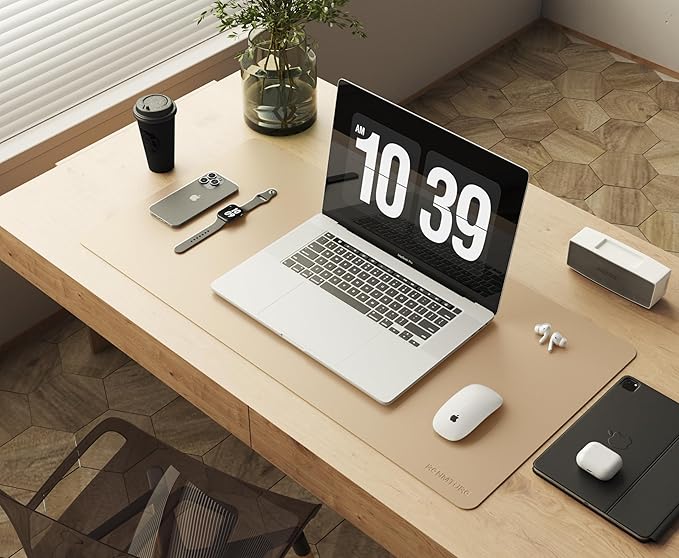 RENMTURE Double-Sided Two-Tone Faux Leather Desk mat Desktop Organization and Accessories Home and Office Large Mouse pad Game and Work (Apricot/Orange, 36"x17")