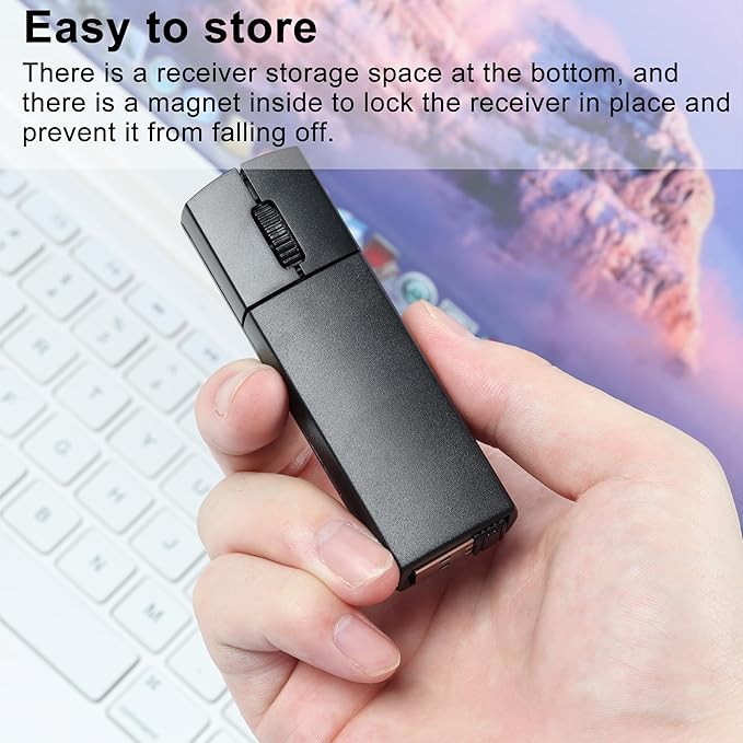 Wireless Bluetooth Mouse, Mini 3-Mode (BT4.0/5.0+2.4G) Noiseless Rechargeable Travel Mice with Mouse Case, 3 Buttons 1200 DPI Ultra Lightweight Portable Wireless Mice for Desktop Laptops PC（Black）