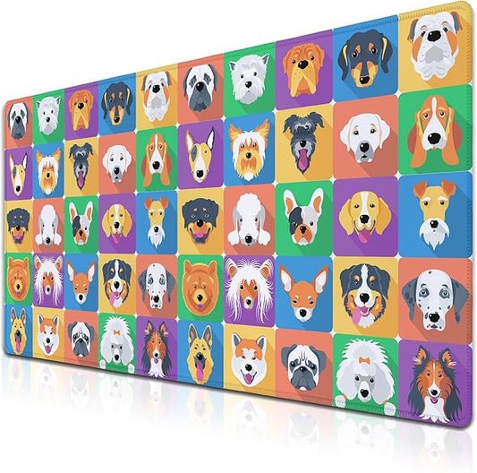Keyboard Mats Dogs Full Mouse Mat, Desk Mouse Pad Extra Large Mouse Pads, Oversized Mousepad Non-Slip Rubber Base Waterproof with Stitched Edges, 35.4 X 15.7 inch for Work/Game/Office/Home