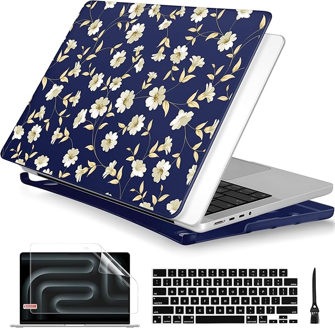 Batianda for MacBook Pro 14 Inch Case 2026-2021 Release M5 M4 M3 M2 M1 Pro/Max, 1.2mm Slim Graphic Hard Shell Cover with Keyboard Cover, Screen Protector 4-in-1 Bundle, Serene Flowers