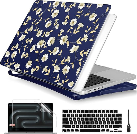 Batianda for MacBook Pro 14 Inch Case 2026-2021 Release M5 M4 M3 M2 M1 Pro/Max, 1.2mm Slim Graphic Hard Shell Cover with Keyboard Cover, Screen Protector 4-in-1 Bundle, Serene Flowers