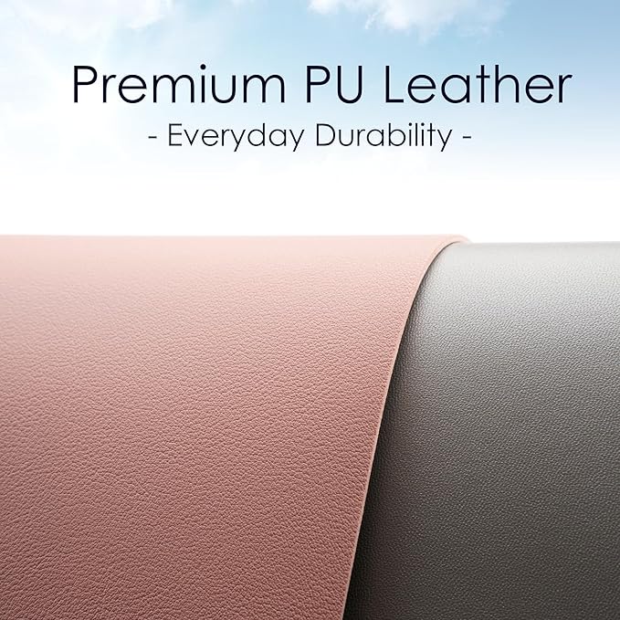 WAYBER Leather Desk Pad Protector, Waterproof Mouse Pad, PU Desk Mat, Office Desk Cover, Desk Writing Mat for Office/Home/Work/Cubicle (Pink/Silver) 35.4x17in