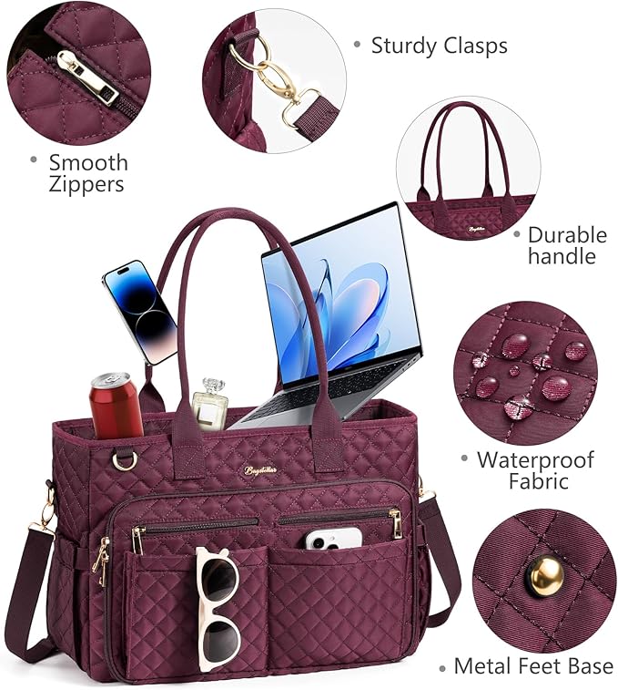 Bagstellar Teacher Bags for Women, 15.6 inch Laptop Work Tote Bag Quilted Nurse Bible Computer Shoulder Bag for School Travel | Dream Tote Work Bag, with 40oz Cup Holder, Insulated Pocket, Zipper & Strap, Office Briefcase, Ideal Gift for Women
