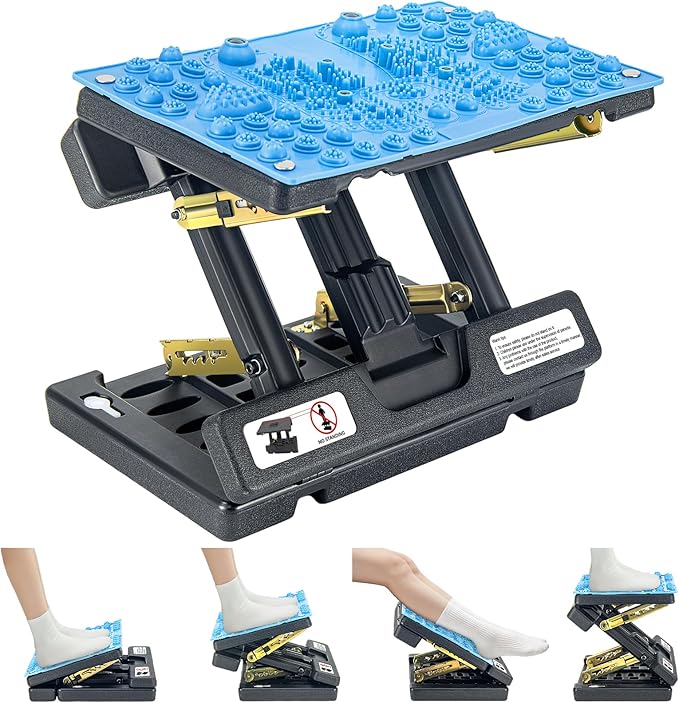 Footrest for Under Desk at Work, Height Adjustable Foot Rest with Reflexology Pad, Foldable Ergonomic Foot Stool for Muscle Tension Relief, Suitable for Office, Home & All-Season Use(Blue)