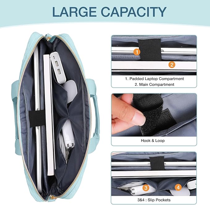 MOSISO 15-16 inch Laptop Bag, Laptop Briefcase Messenger Compatible with MacBook Pro 16/Air 15, HP, Dell, Lenovo, Square Quilted Computer Bag Work Office Business with 3 Pockets&Strap, Ice Blue