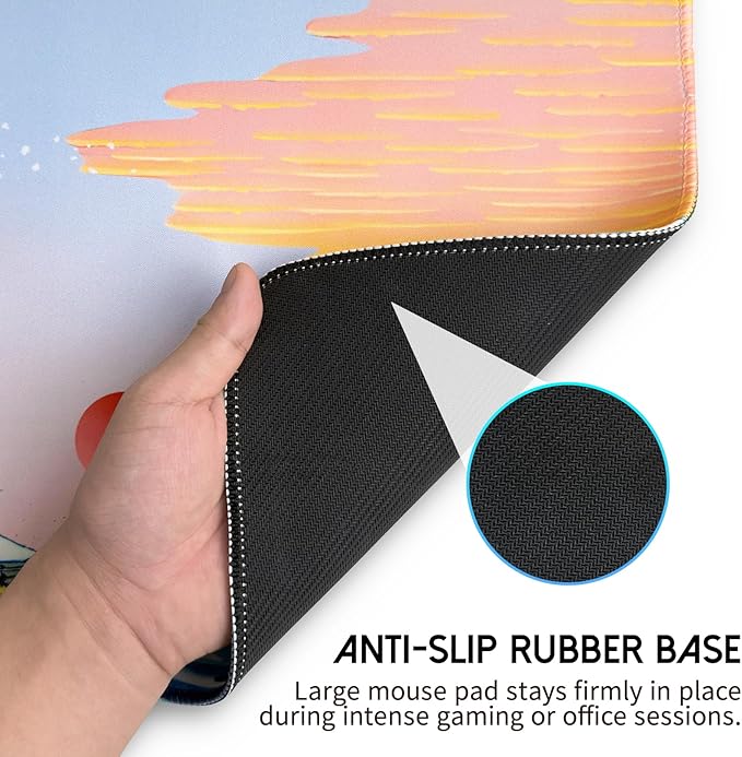 Japanese Mouse Pad,Large Gaming Mousepads for Desk, Summer Sea Wave Keyboard Pad,Non-Slip Rubber Base Mouse Mat for School,Office,Home 31.5 x 11.8 Inch