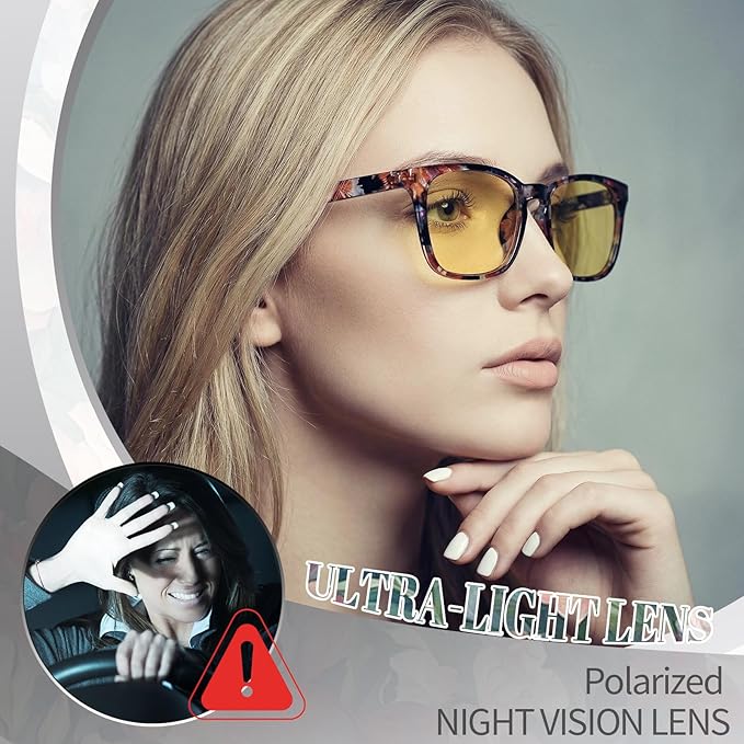 Polarized Sunglasses for Women Men, Night Driving Glasses Anti Glare Yellow Lens UV 400 for Day Night Use