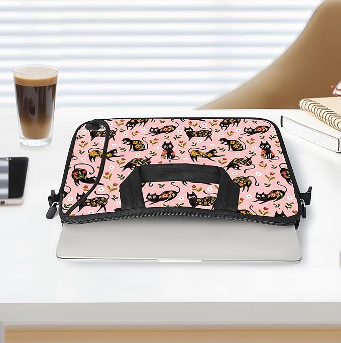RICHEN Messenger Bag Carrying Case Sleeve with Handle Accessory Pocket Fits Laptops/Notebook/ebooks/Kids tablet/ipad (11-13.3 inch, Flowers Cats)