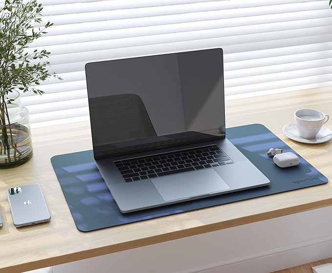 RENMTURE Double-Sided Two-Tone Faux Leather Desk mat Desktop Organization and Accessories Home and Office Large Mouse pad Game and Work (Blue/Green, 23.6" x 13.7")
