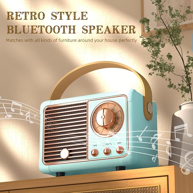Retro Mini Speaker Vintage Decor Aesthetic Portable Wireless Speaker Built-in Mic Best Birthday Gifts Ideas Teenage,Boys,Men,Him Old Fashion Style for Home,Office,Bookshelf,Kitchen,Bedroom(Blue)