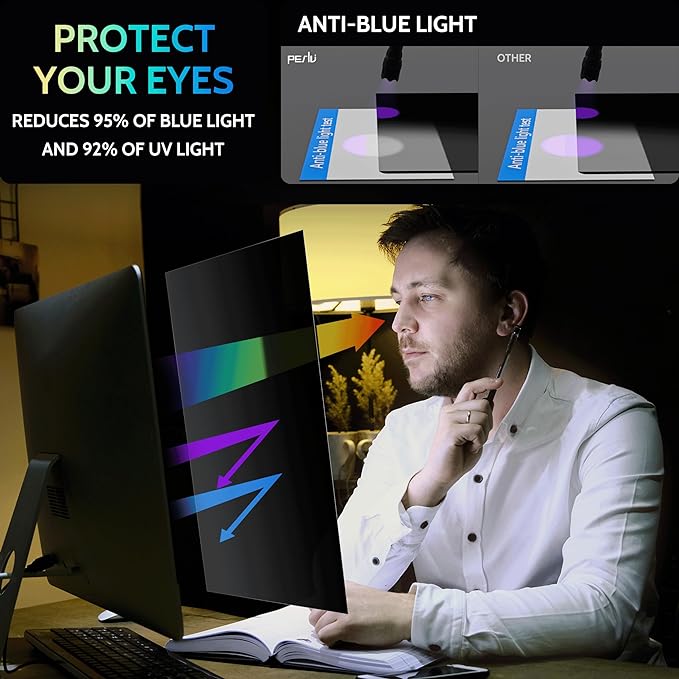 Peslv [2-Pack] 23.6 Inch Privacy Screen for Computer Monitor 16:9 Aspect Ratio, Eye Protection Anti Blue Light Glare Shield, 23.6inch Removable Black Blackout Anti Spy Desktop Security Private Filter