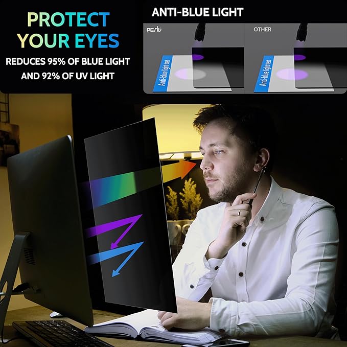 Peslv [2 Pack] 23 Inch Privacy Screen for Computer Monitor 16:9 Aspect Ratio, Eye Protection Anti Blue Light Glare Shield, 23inch Removable Black Blackout Anti Spy Desktop Security Private Filter