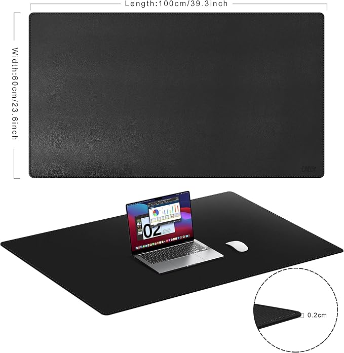 Cacoy 40" x 24" Large Desk Mat, PU Leather Desk Matt for Desktop, Leather Desk Pad Blotter, Computer Keyboard Mouse Mat, Waterproof Desk Protector Mat, Extended Large Mousepad for Office & Home, Black