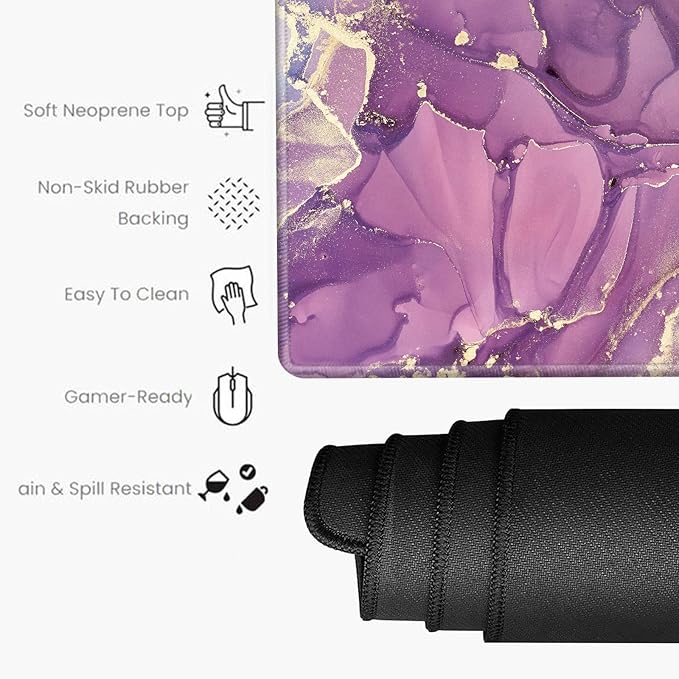 Gaming Mouse Pad for Desk Mat 12x24 Purple Marble Mousepad Large XL Desk Pad Long Extended Computer Mat Big XXL Mouse Mat for Wireless Mouse Non Slip Work Girl