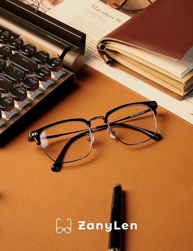 ZanyLen Blue Blocker Glasses for Men Metal Browline Computer Gaming Glasses Filter Blue Ray