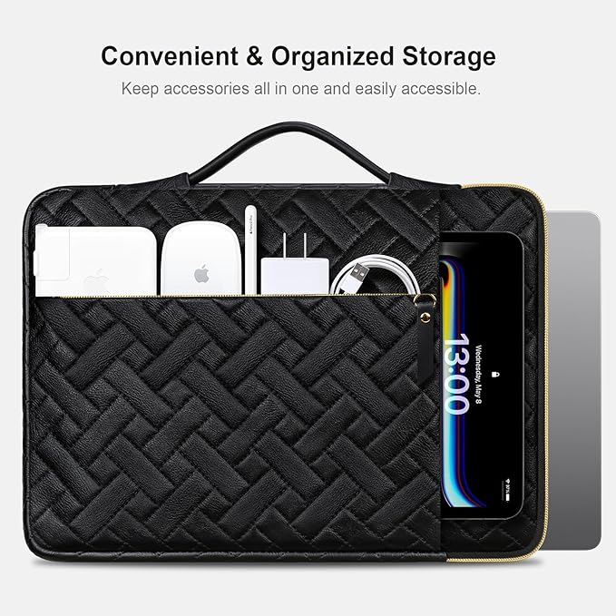 Lacdo 360° Protective Laptop Sleeve Case for 14 inch New MacBook Pro M5 Pro/Max A3426 A3427 (2026), M5/M4/M3/M2/M1 A3434 A3112 A3401 A3185 A2918, 13.8 inch Surface Laptop Computer Bag, Elegant Black