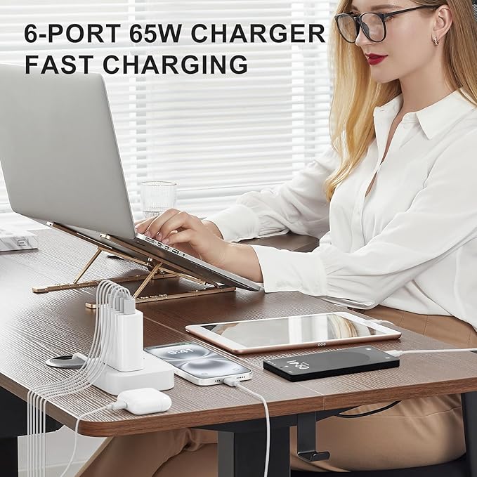 USB C Fast Wall Charger Block, 2-Pack 65W 6-Port USBC Wall Charger iPhone Charger Fast Charging PD Power Adapter+QC Wall Plug Multiport Type C Brick Chargers for iPhone 17 16 15 14 13Pro Max,Samsung