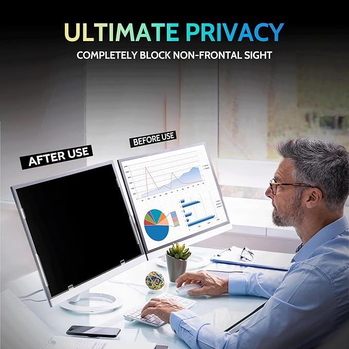 Peslv [2 Pack] 25 Inch Privacy Screen for Computer Monitor 16:9 Aspect Ratio, Eye Protection Anti Blue Light Glare Shield, 25inch Removable Black Blackout Anti Spy Desktop Security Private Filter