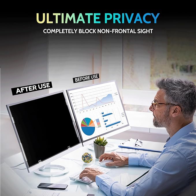 Peslv [2 Pack] 28 Inch Privacy Screen for Computer Monitor 16:9 Aspect Ratio, Eye Protection Anti Blue Light Glare Shield, 28inch Removable Black Blackout Anti Spy Desktop Security Private Filter