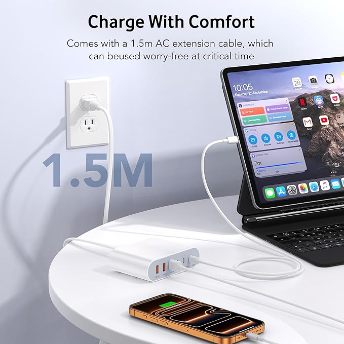 100W USB C Fast Charger Block Compact GaN 6 Port PD USB C and QC USB A Wall Charger Type C Charging Station Hub Adapter Plug Cube Brick for iPhone 17 16 15 14 Pro Max iPad Pro Air Samsung Pixel LG