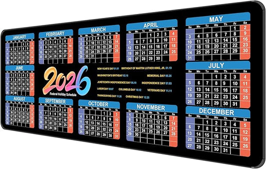 Dynippy Thin Extended Gaming Mouse Pad （31.5 * 11.8 * 0.08 inch） with Stitched Edges Large Mousepad Long XXL Keyboard and Mouse pad Desk Mat for Gaming Office & Home - 2026 Calendar Holiday Schedule