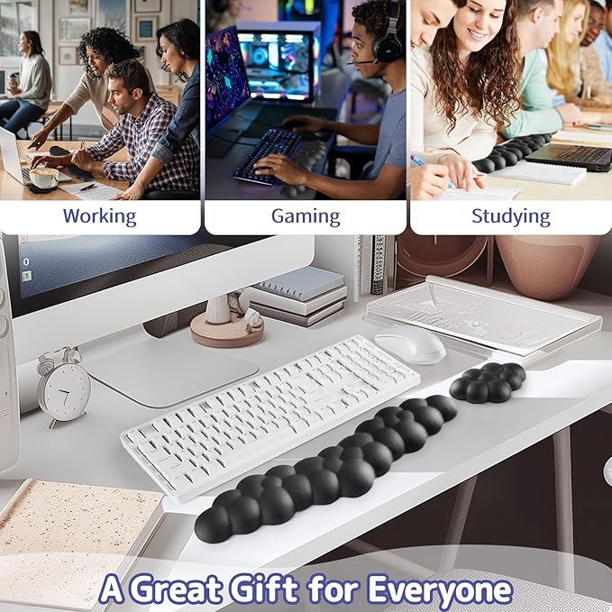 Sushret Cloud Wrist Rest for Keyboard and Mouse, Memory Foam PU Leather Keyboard Wrist Rest with Ergonomic Support, Non-Slip Base, Cute Arm Rest Pad & Palm Cushion, Office Desk Accessory, Black
