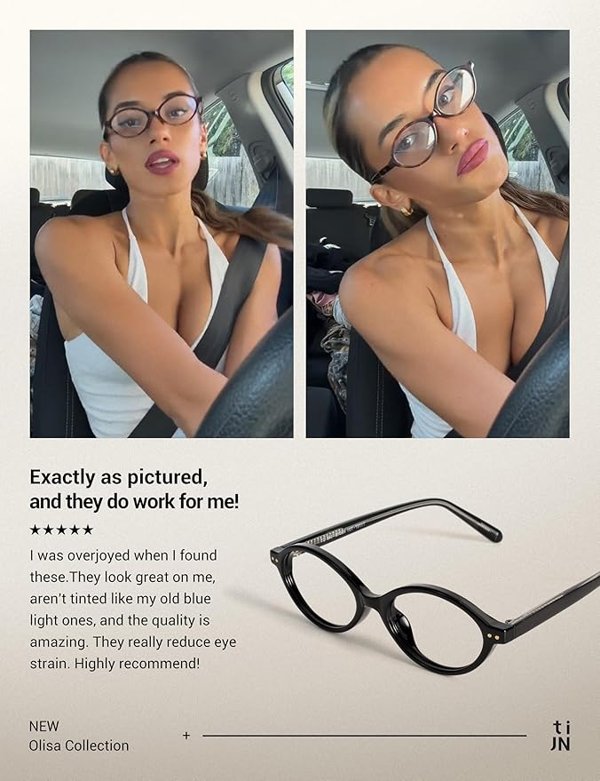 TIJN Olisa Blue Light Blocking Glasses for Women Men,Retro Oval Frame Bluelight Eyeglasses for Gaming/Computer/Screen