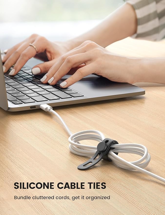 Lamicall 20Pack Silicone Cable Ties, Office Desk Organizer Accessories, Reusable Wire Ties Management with Lock Buckle, Adjustable Charger Cable Strap, Electrical Cord Keeper for Travel Essentials - Image 2