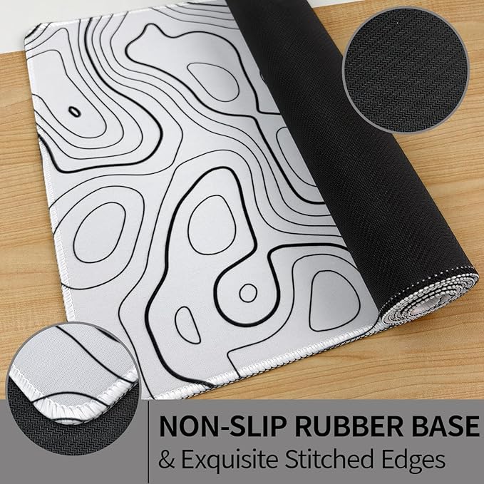 White Mouse Pad, 31.5" x 11.8" White Desk Mat Topographic Mouse Pad for Desktop, Large Gaming Mousepad with Stitched Edges, XL Long Mousepad Big with Rubber Base for Office Gaming Home