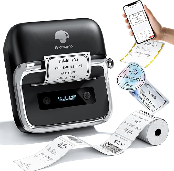 Phomemo M250 3 Inch Label Maker Machine with Tape, 2026 Upgrade Portable Barcode Label Printer for Business, Home, Logo Label, Thermal Address Label Maker with 100 Labels, 40x30mm
