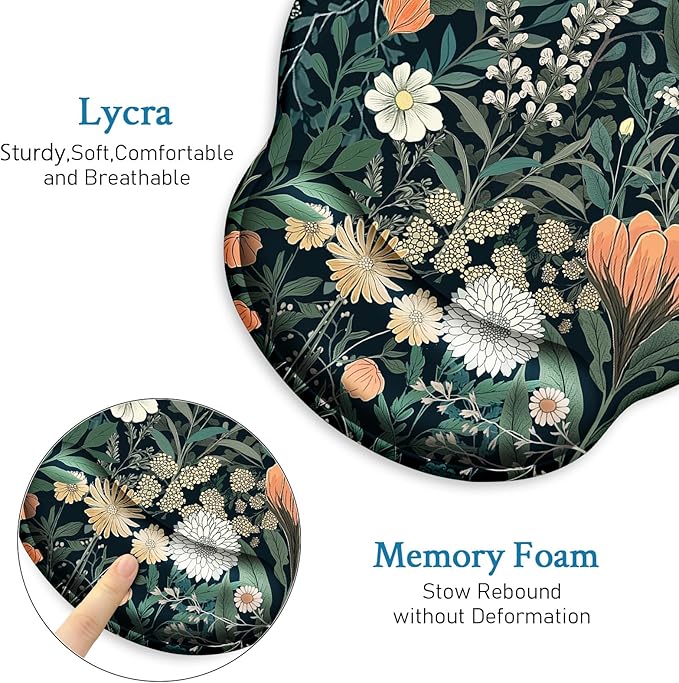 Floral Mouse Pad with Wrist Rest, Wildflower Ergonomic Mousepad Wrist Support for Desk, Green Plant Weed Gaming Mouse Pads for Wireless Mouse Computer Work Home Desk Accessories Office Supplies