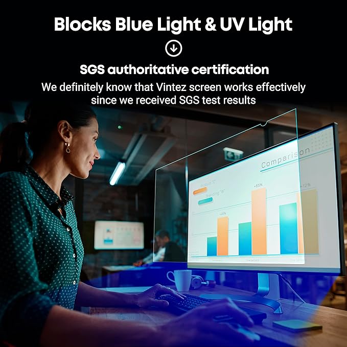 VINTEZ 23.6 inch Blue Light Blocking Screen Protector Panel for 16:9 Widescreen Computer Monitor and Laptop - PC Anti-UV Eye Protection Filter Film - Anti-Scratch Diagonal Frame Shield [2 Pack]