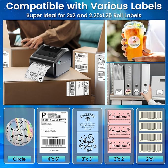 Bluetooth Shipping Label Printer with 3 Roll Labels, D450BT Thermal Label Printer 4x6 for Small Business, Thermal Printers Come with 750PCS 4x6‬ White Labels (250 Labels/Roll)