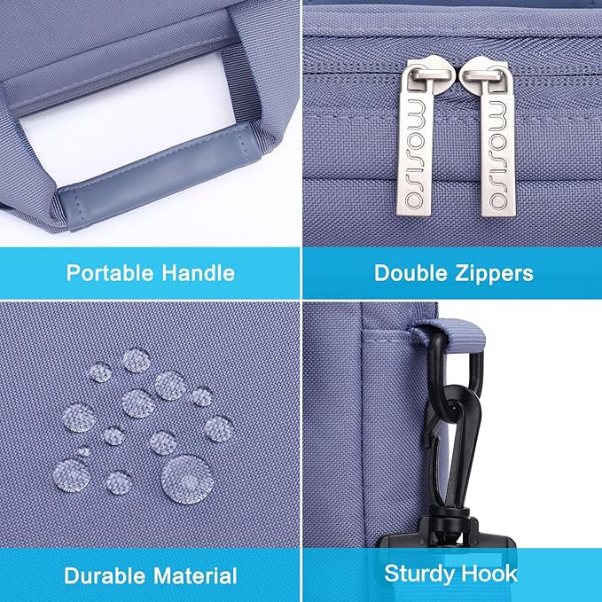 MOSISO Laptop Shoulder Bag 15.6 inch, 15-15.6 inch Computer Bag Compatible with MacBook Pro 16 inch, HP, Dell, Lenovo, Notebook with 2 Raised&1 Flapover&1 Horizontal Pocket&Handle&Belt, Lavender Gray